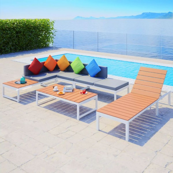 5 pcs conjunto lounge p/ jardim com almofadas alumínio e WPC D