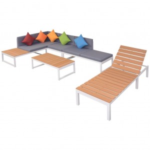 5 pcs conjunto lounge p/ jardim com almofadas alumínio e WPC H