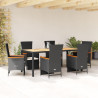 Set de comedor de jardín 7 pzas y cojines ratán sintético negro 1