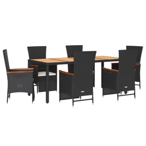 Set de comedor de jardín 7 pzas y cojines ratán sintético negro H