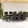 9 pcs conjunto de jantar p/ jardim c/ almofadões vime PE preto 1