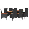 Set de comedor de jardín 9 pzas y cojines ratán sintético negro 2