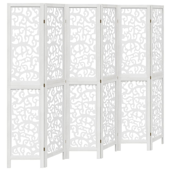 Biombo separador de 6 paneles madera maciza Paulownia blanco M 2