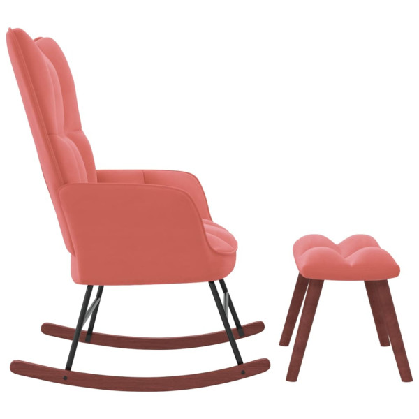 Silla mecedora con reposapiés terciopelo rosa M 3