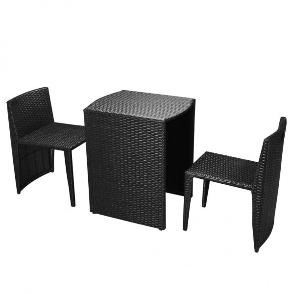 3 pcs conjunto bistrô com almofadas vime PE preto M 3