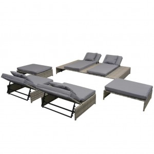 5 pcs conjunto lounge de jardim c/ almofadões vime PE cinzento H