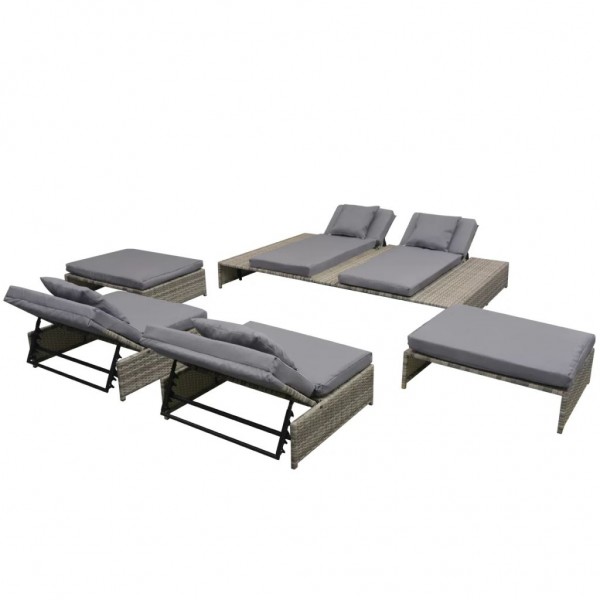 Set de muebles de jardín 5 pzas y cojines ratán sintético gris M 2