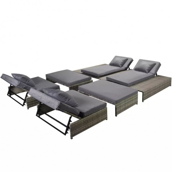Set de muebles de jardín 5 pzas y cojines ratán sintético gris M 3