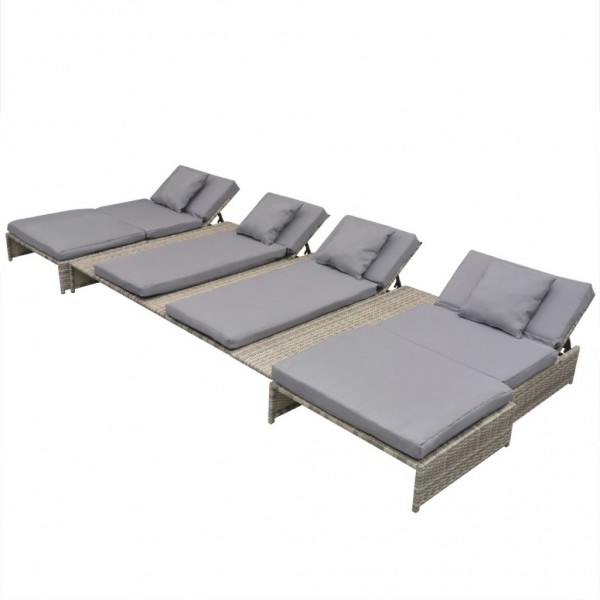 Set de muebles de jardín 5 pzas y cojines ratán sintético gris M 5