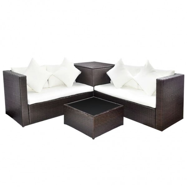 Set muebles de jardín 4 piezas y cojines ratán sintético marrón M 2