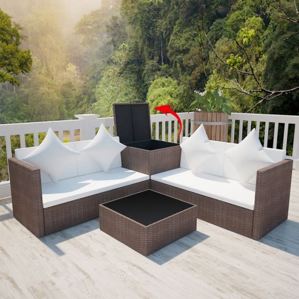 Set muebles de jardín 4 piezas y cojines ratán sintético marrón M 3