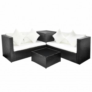 Set de muebles de jardín 4 pzas y cojines ratán sintético negro H