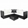 4 pcs conjunto lounge de jardim c/ almofadões vime PE preto 2