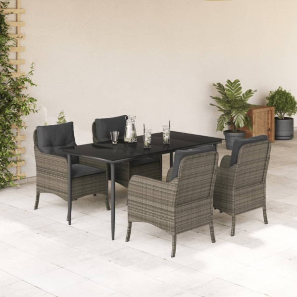 5 pcs conjunto de jantar p/ jardim c/ almofadões vime PE cinza D
