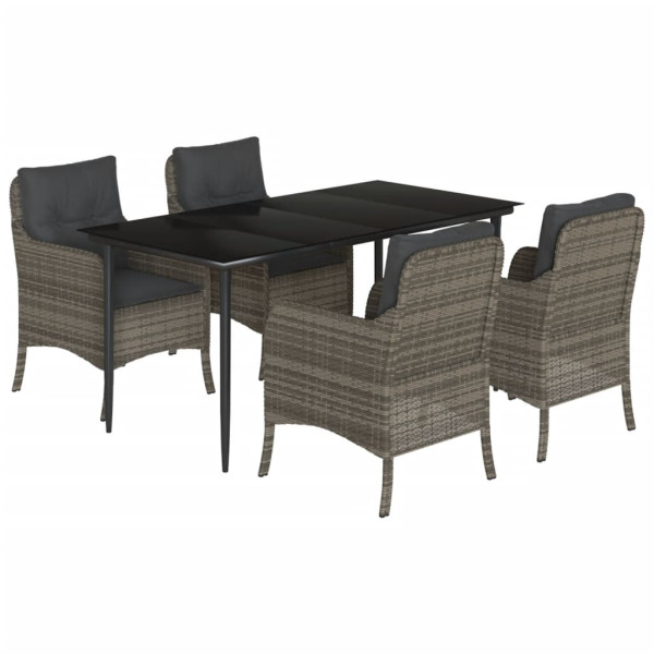 5 pcs conjunto de jantar p/ jardim c/ almofadões vime PE cinza M 2