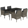 5 pcs conjunto de jantar p/ jardim c/ almofadões vime PE cinza 2