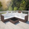 Set muebles de jardín 4 piezas y cojines ratán sintético marrón 1