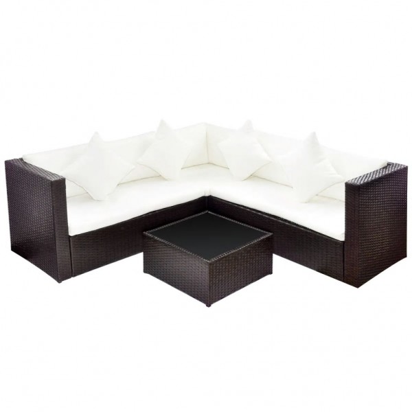 Set muebles de jardín 4 piezas y cojines ratán sintético marrón M 2