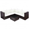 4 pcs conjunto lounge jardim c/ almofadões vime PE castanho 2