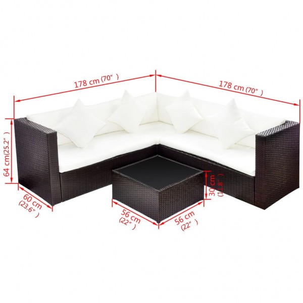 Set muebles de jardín 4 piezas y cojines ratán sintético marrón M 4