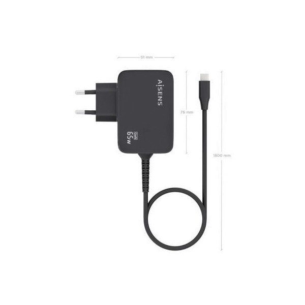 Cargador gan de pared aisens asch-1pd65wl033-bk/ 1xusb tipo-c + cable 1.8m/ 65w M 4