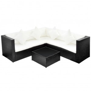 Set de muebles de jardín 4 pzas y cojines ratán sintético negro H
