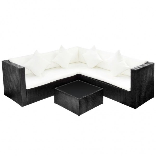 Set de muebles de jardín 4 pzas y cojines ratán sintético negro M 2