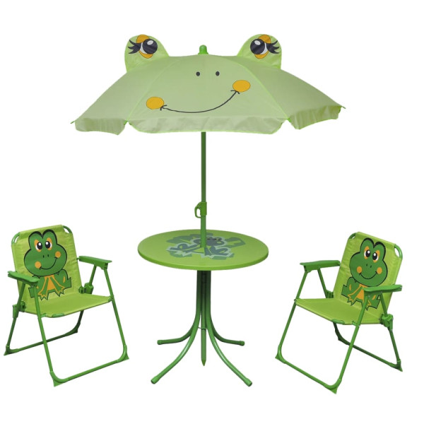 3 pcs conjunto bistrô de jardim infantil c/ guarda-sol verde D