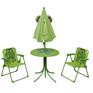 Set mesa y sillas de jardín infantil 3 pzas con sombrilla verde H