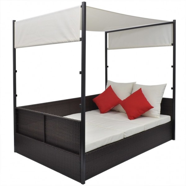 Cama de jardín con toldo ratán sintético marrón 190x130 cm M 4