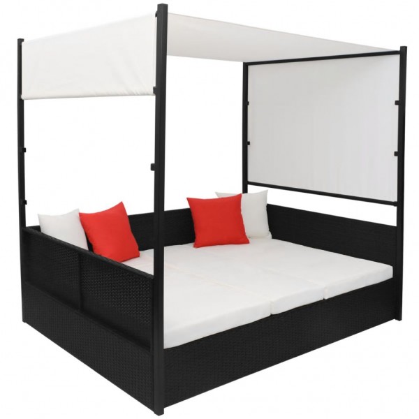 Cama de jardín con toldo ratán sintético negro 190x130 cm M 3