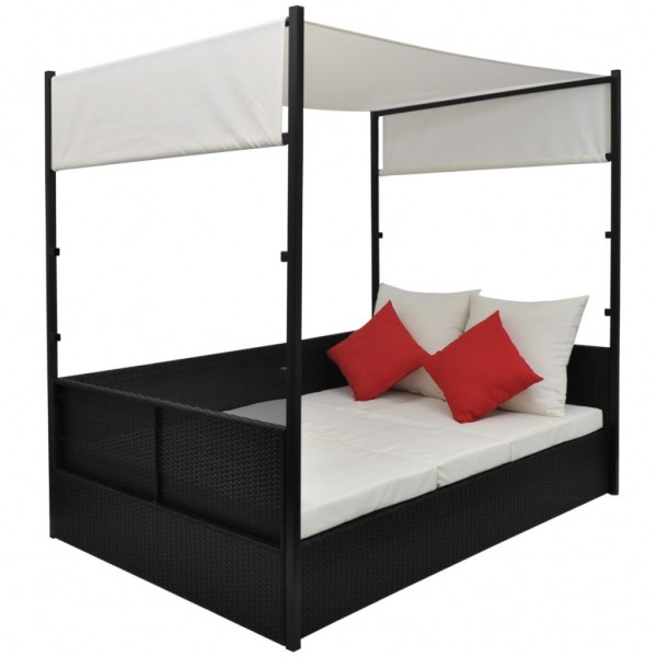 Cama de jardín con toldo ratán sintético negro 190x130 cm M 4