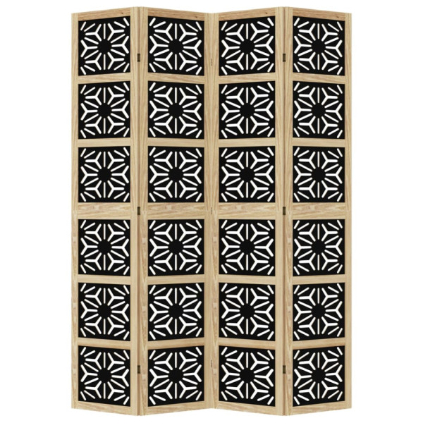 Biombo separador 4 paneles madera maciza Paulownia marrón negro M 4