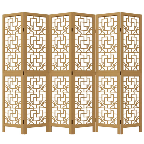 Biombo separador de 6 paneles madera maciza paulownia marrón M 2