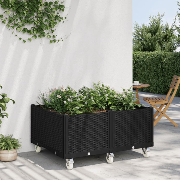 Jardinera con ruedas PP negro 100x80x54 cm D
