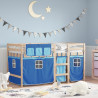Cama alta para niños con cortinas madera pino azul 90x190 cm 1
