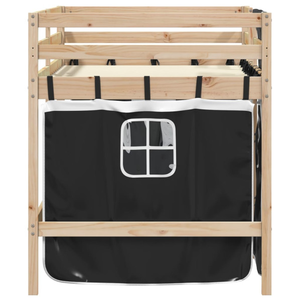 Cama alta niños con cortinas madera pino blanco negro 90x190 cm M 5