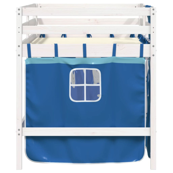 Cama alta para niños con cortinas madera pino azul 90x190 cm M 5