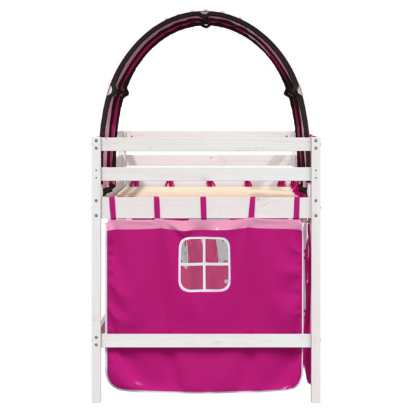 Cama alta para criança com túnel 90x190 cm pinho maciço rosa M 5