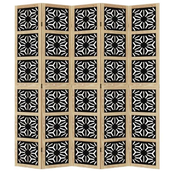 Biombo separador 5 paneles madera maciza Paulownia marrón negro M 4