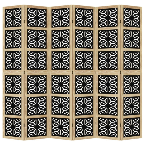 Biombo separador 6 paneles madera maciza Paulownia marrón negro M 4