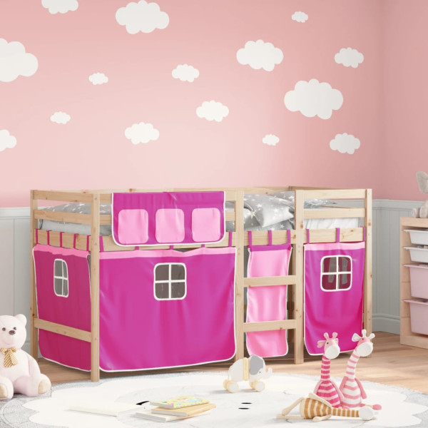 Cama alta para niños con cortinas madera pino rosa 90x190 cm D