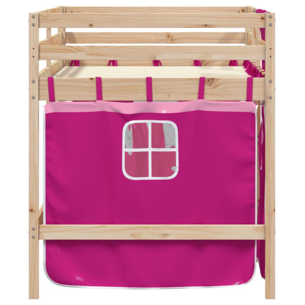 Cama alta para niños con cortinas madera pino rosa 90x190 cm M 5