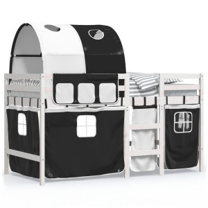 Cama alta niños con túnel madera pino blanco negro 90x190 cm H