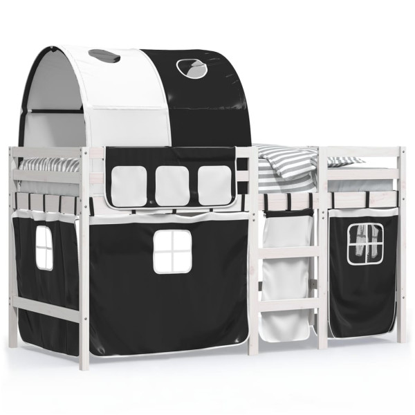 Cama alta niños con túnel madera pino blanco negro 90x190 cm M 2