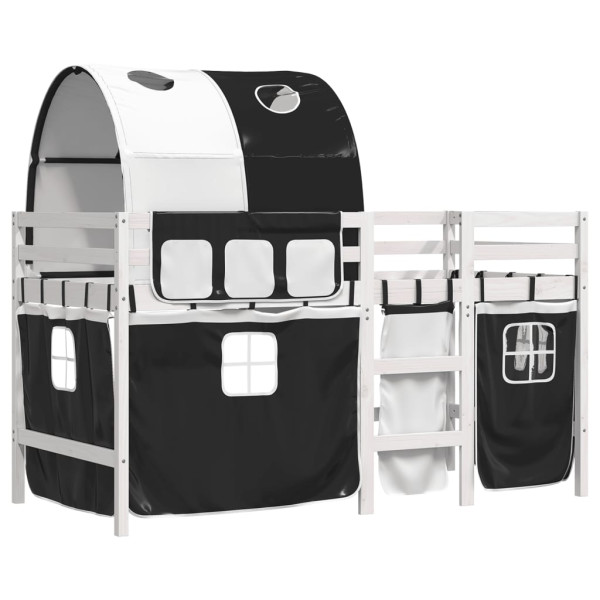 Cama alta niños con túnel madera pino blanco negro 90x190 cm M 3