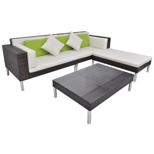 Set muebles de jardín 4 piezas y cojines ratán sintético marrón M 2