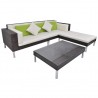 4 pcs conjunto lounge jardim c/ almofadões vime PE castanho 2