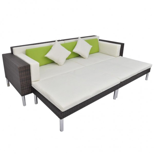 Set muebles de jardín 4 piezas y cojines ratán sintético marrón M 4