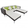 4 pcs conjunto lounge jardim c/ almofadões vime PE castanho 5
